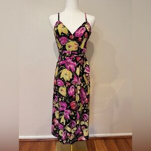 Vintage Betsey Johnson 100% Silk Floral Midi Dress